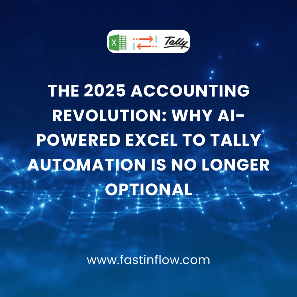 Professional Excel-to-Tally software dashboard showing smart unified dashboard, GST reconciliation, inventory automation, and secure data import features.