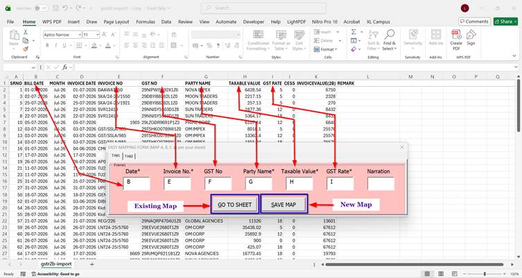 Reopening a saved mapping with the Go to Sheet option