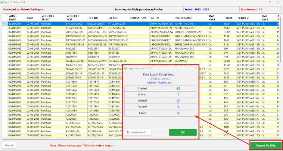 GSTR-2A data imported successfully into Tally