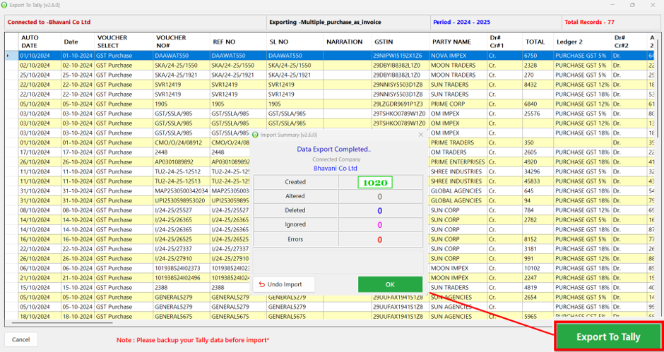 GSTR-2B data imported successfully into Tally