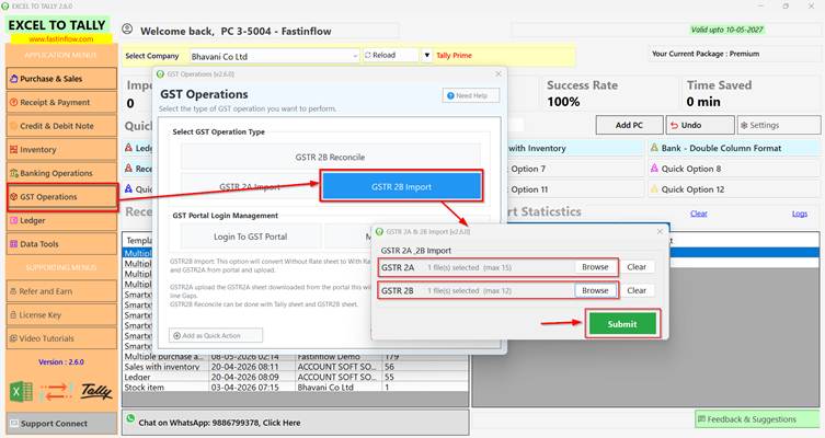 Selecting GSTR-2B Import under GST Operations in Fastinflow