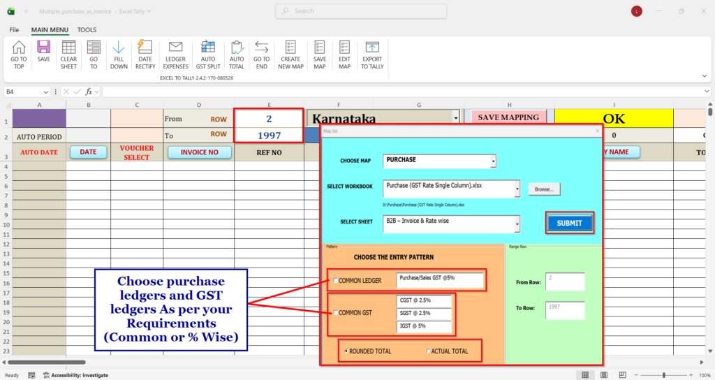 Choosing common ledgers and rounding options before import